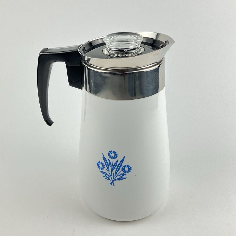 Corelle Ware Blue Cornflower Stove Top Coffee Tea Pot Percolator 9 Cup